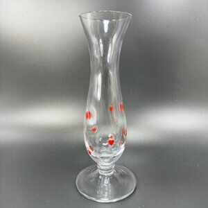 Vintage Clear Glass Vase Vessel‎ Clear Glass With Red Fused Hearts Footed Vase